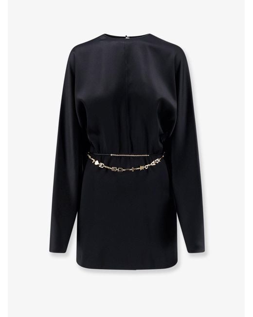 Saint Laurent Blue Mini Lenght Dress With Metal Detail