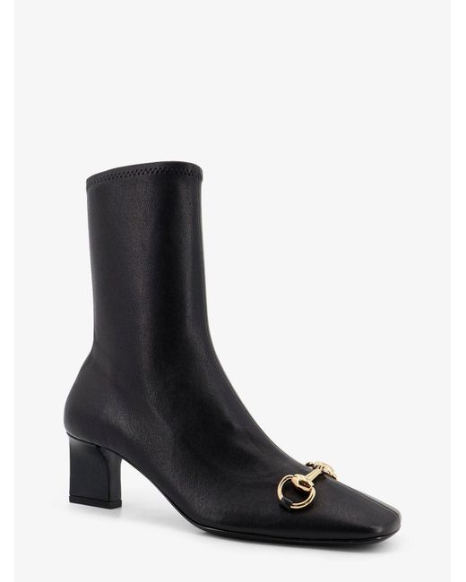 Gucci Black Signora Leather Boots With Horsebit On The Front