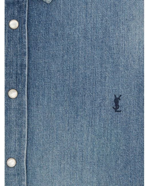 Saint Laurent Blue Cassandre Horizon Denim Shirt for men