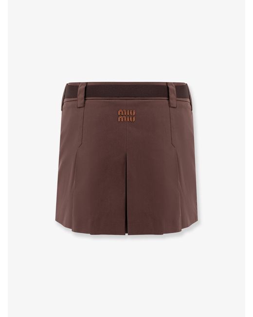 Gonna Panama Mini A Pieghe Con Cintura di Miu Miu in Brown