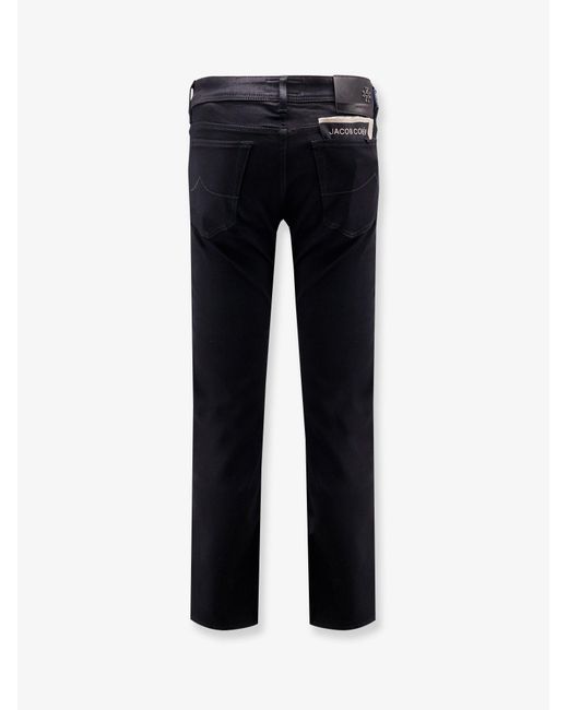 Jacob Cohen Blue Cotton Blend Trousers With Leather Logo Tag for men