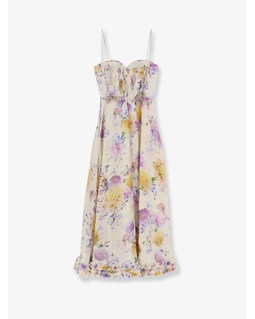 Zimmermann White Dress Luna Silk-Linen Midi