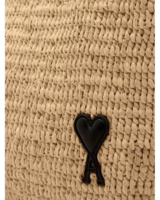 AMI Natural Ami De Coeur Raffia Shoulder Bag