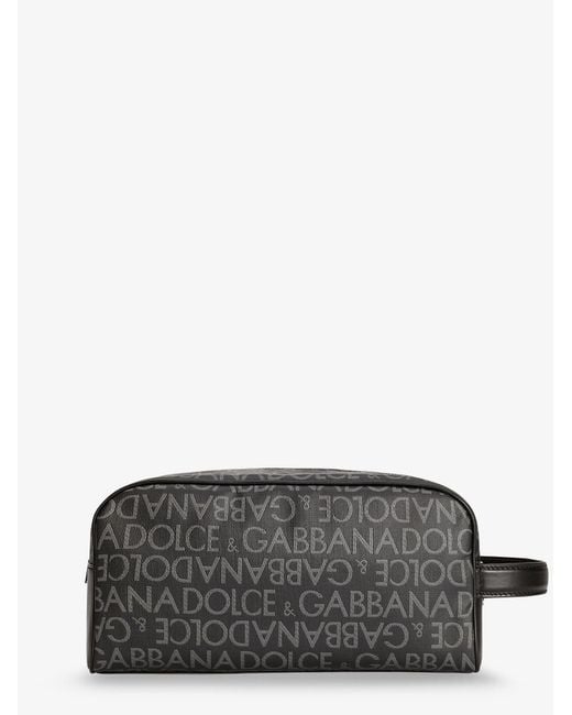 Dolce & Gabbana Gray Coated Canvas Necessaire With All-Over Logo for men