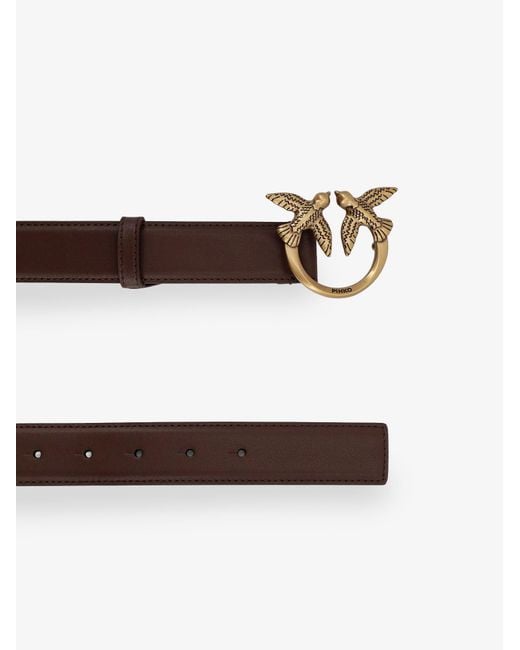 Pinko Brown Leather Belt With Love Birds Logo