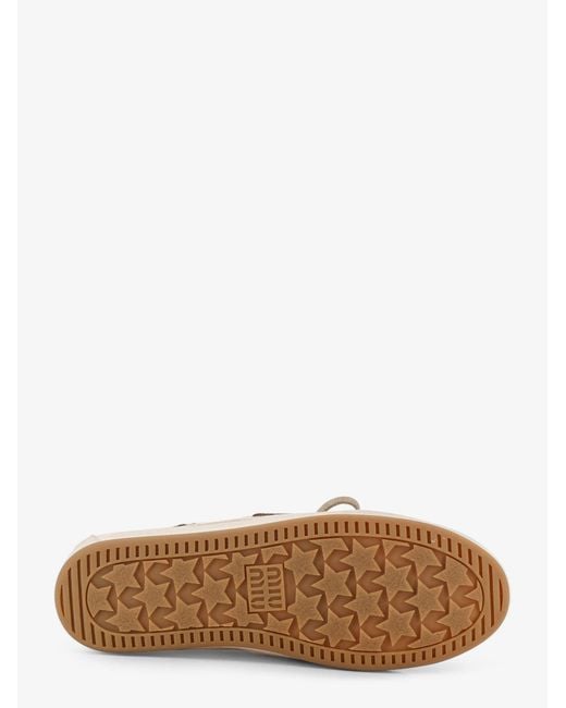 Miu Miu Natural Fabric Loafers With Front Lettering Logo