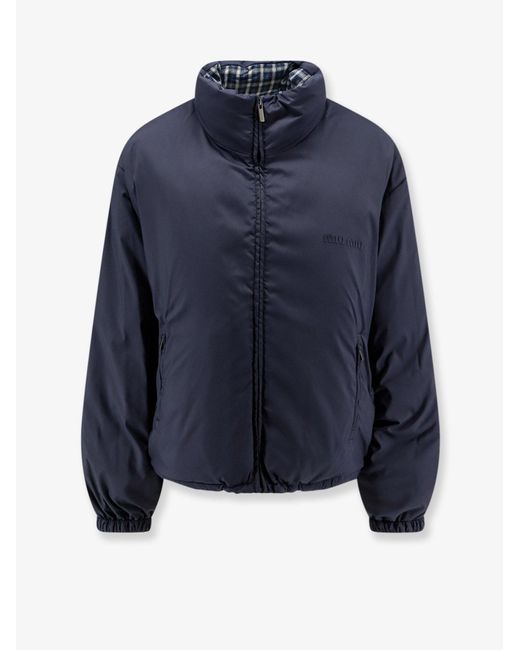 Miu Miu Blue Reversible Madras Flannel Down Jacket