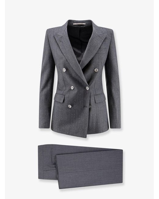 Tagliatore Gray Parigi Stretch Virgin Wool Suit With Pinstripe Effect