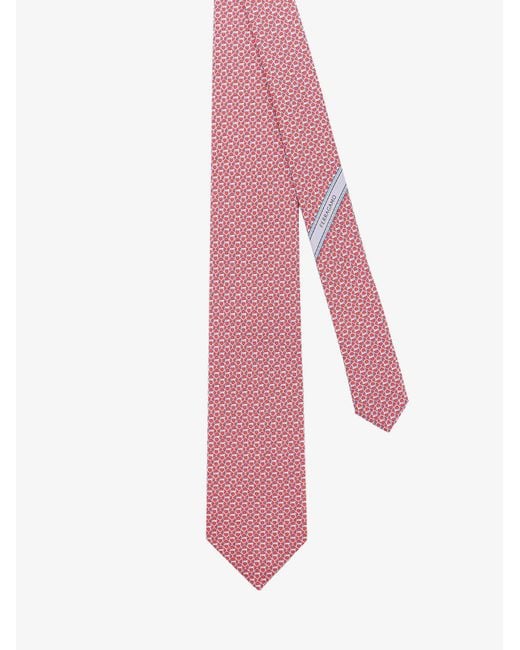 Ferragamo Pink Silk Tie With Intreccio Print for men