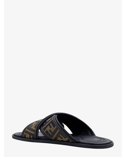 Fendi Black Ff Jacquard Fabric Sandals With Embroidered Logo for men