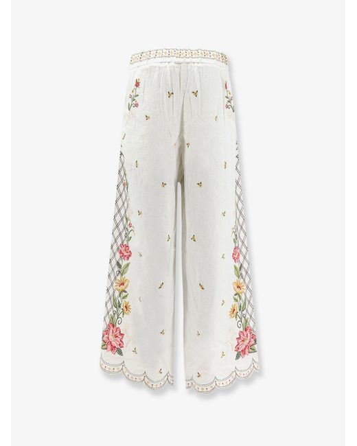 Farm Rio White Wide-Leg Linen-Blend Trousers