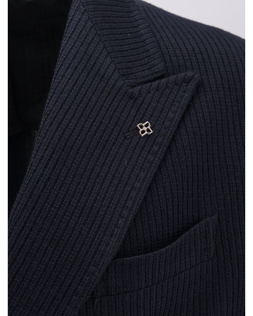 Tagliatore Blue Knitted Double-Breasted Blazer for men