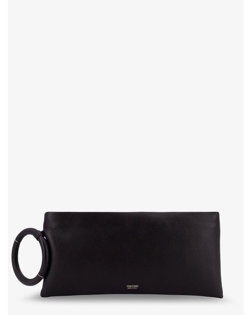 Aura Leather Clutch Bag With Lettering Logo On The Front-Donna di Tom Ford in White
