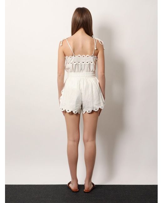 ショートパンツ FARM RIO Linen perforated shorts OFF-WHITE FARM Rio Linen Perforated Shorts in White | Lyst