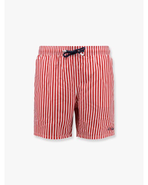 Mc2 Saint Barth Red Recycled Nylon Swim Trunks With Gustavia Stripes Print for men