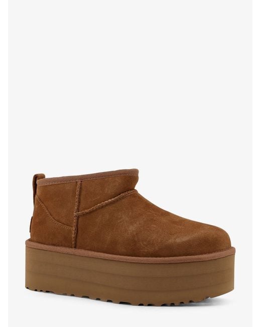 Ugg Brown Suede Shearling-Lined Platform Ankle Boots