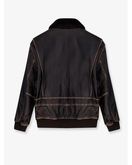 DUNST Black Leather Jacket With Shearling Collar