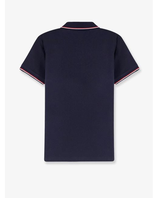 Moncler Blue Cotton Polo Shirt With Logo Patch for men
