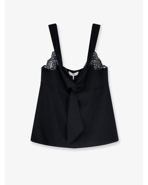 Chloé Black Silk Top With Lace Profile