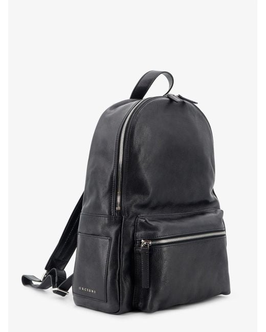 Orciani Black Leather Backpack With Logo for men