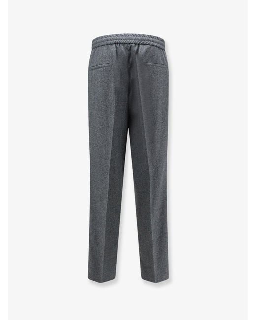 Brunello Cucinelli Gray Virgin Wool Trousers With Adjustable Drawstring for men