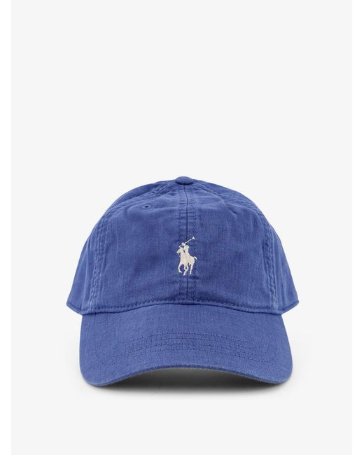 Polo Ralph Lauren Blue Linen Hat With Embroidered Logo On The Front for men