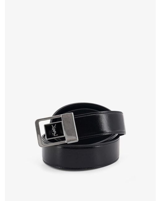 Saint Laurent White Leather Belt With Metal Buckle for men