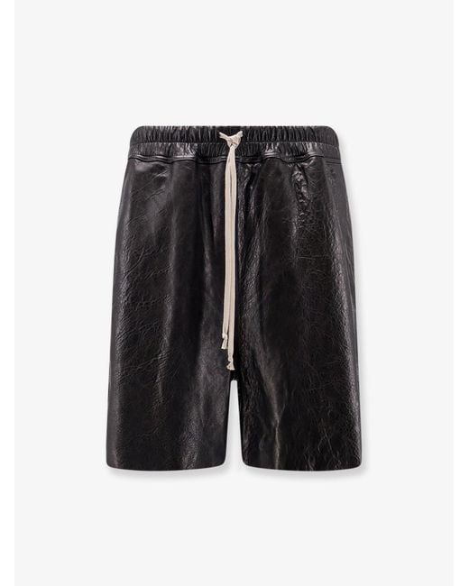 Rick Owens Black Leather Shorts for men