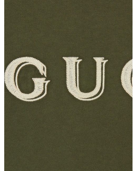 Gucci Green Cotton T-Shirt With Embroidery On The Front for men