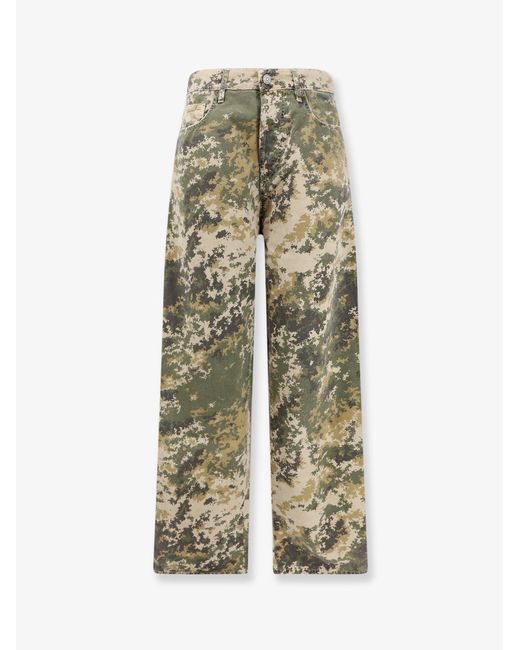 NUMERI 123456789 White Cotton Jeans With Camouflage Pattern