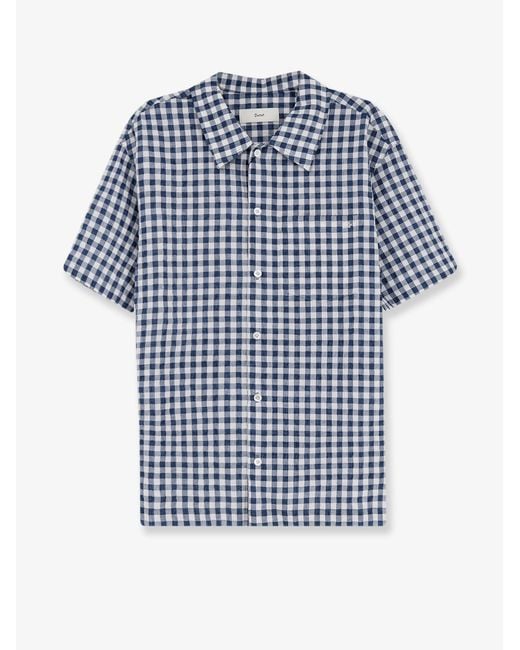 DUNST Blue Cotton Blend Shirt With Check Pattern for men