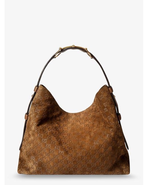 Gucci Brown Beatrix Suede Shoulder Bag With All-Over Gg Logo