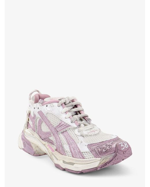 Balenciaga White Runner Mesh Sneakers With Glitter Inserts