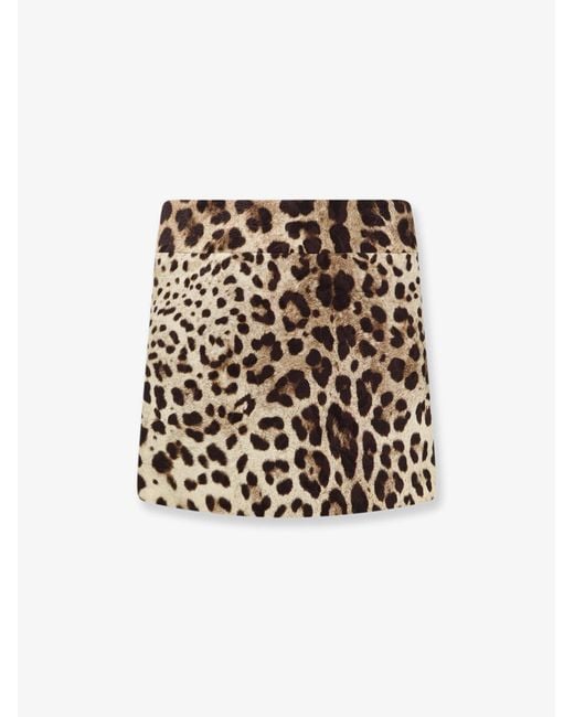 Dolce & Gabbana White Cotton, Silk And Viscose Mini Skirt With Animal Motif