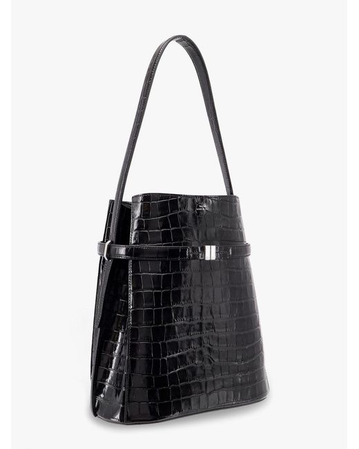 Totême  Black Leather Bucket Bag With Croco Effect