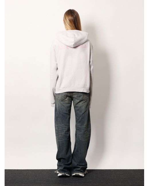 Balenciaga White Cotton Hooded Sweatshirt