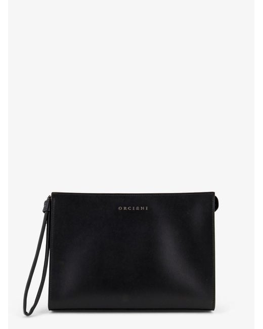 Orciani Black Leather Clutch Bag for men