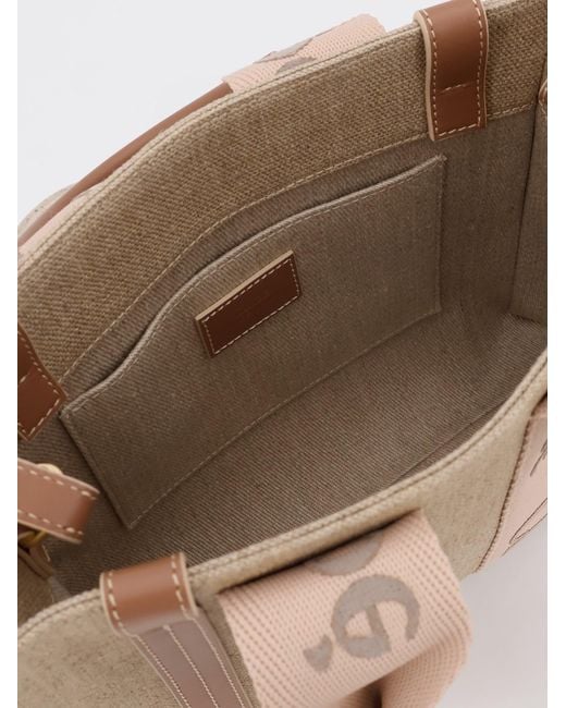 Chloé Brown Woody Linen Canvas And Leather Crossbody Bag