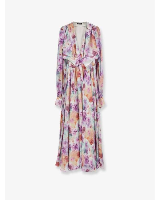 ACTUALEE White Long Dress With Floral Print
