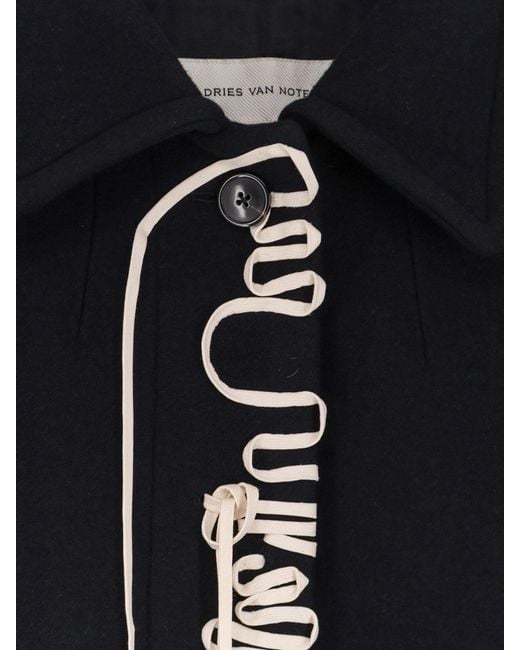 Dries Van Noten Blue Rebela Wool Blend Coat