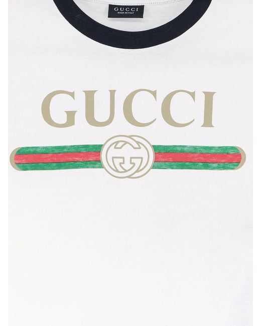 Gucci White Cotton T-Shirt With Iconic Print