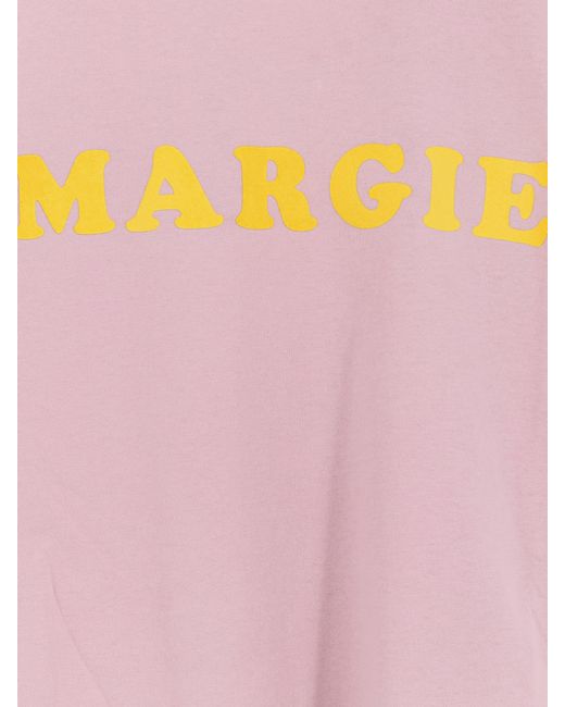 MM6 by Maison Margiela Pink Cotton T-Shirt With Print