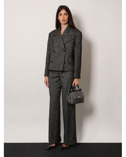 Dolce & Gabbana Black Wool Blend Striped Double-Breasted Blazer