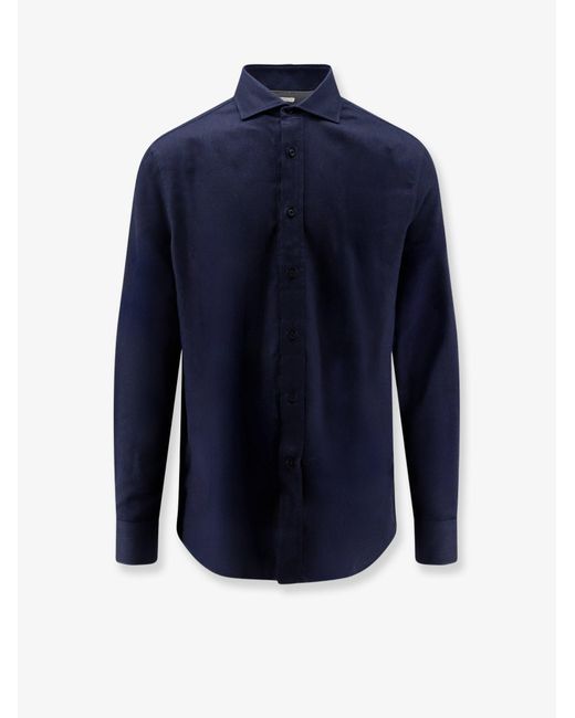 Brunello Cucinelli Blue Cotton And Lyocell Shirt for men