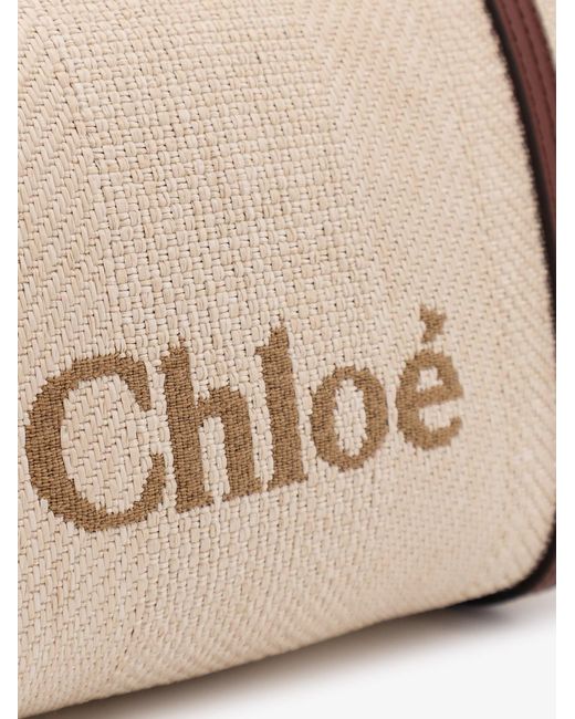 Chloé Chloè Carry Canvas Shoulder Bag With Logo Embroidery Chloé Chloè Carry Canvas Shoulder Bag With Logo Embroidery