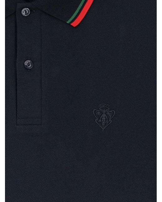 Gucci Blue Cotton Polo Shirt With Embroidered Logo On The Front for men