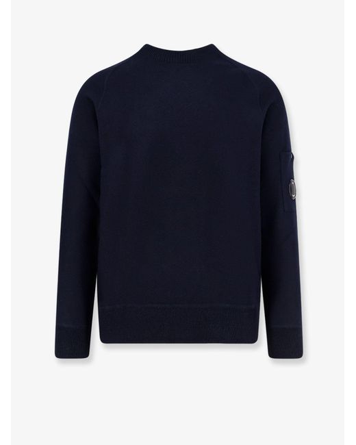 C P Company Blue C.P.Company Wool And Cotton Felted Sweater for men