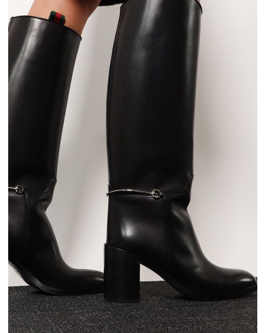 Gucci Black Leather Boots With Slim Horsebit Detail