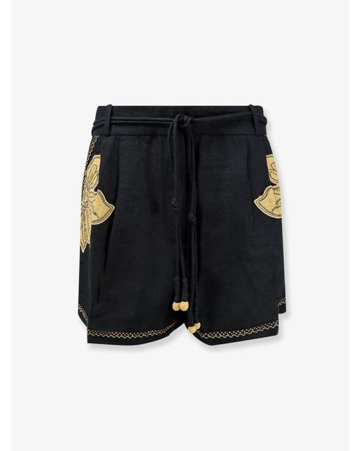 Scarlett Poppies Black Vareli Linen And Cotton Shorts