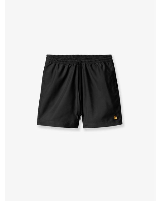Carhartt Black Nylon Swim Trunks With Contrasting Embroidered Logo for men
